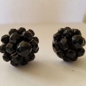 Screw On Faceted Black Earrings - Antique